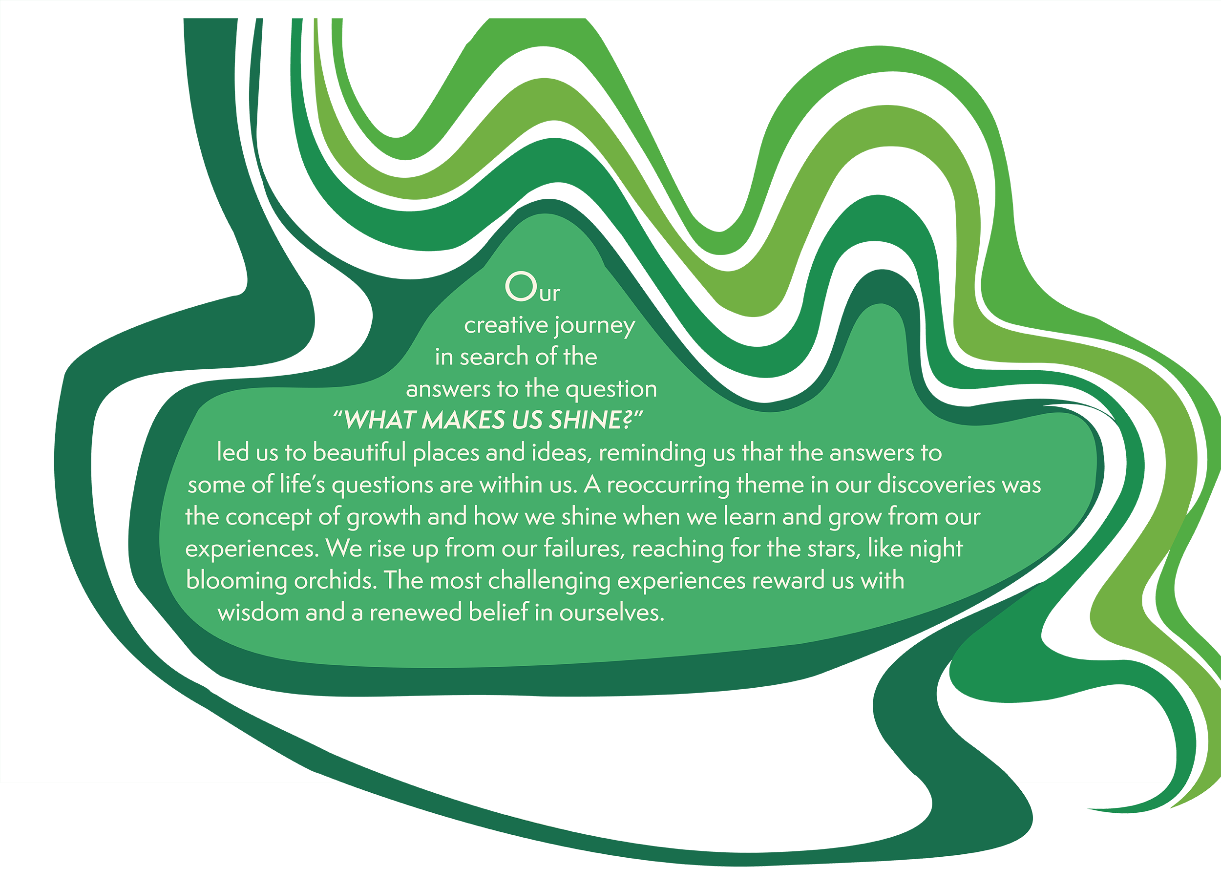 A large decorative, organic design in alternating green colors