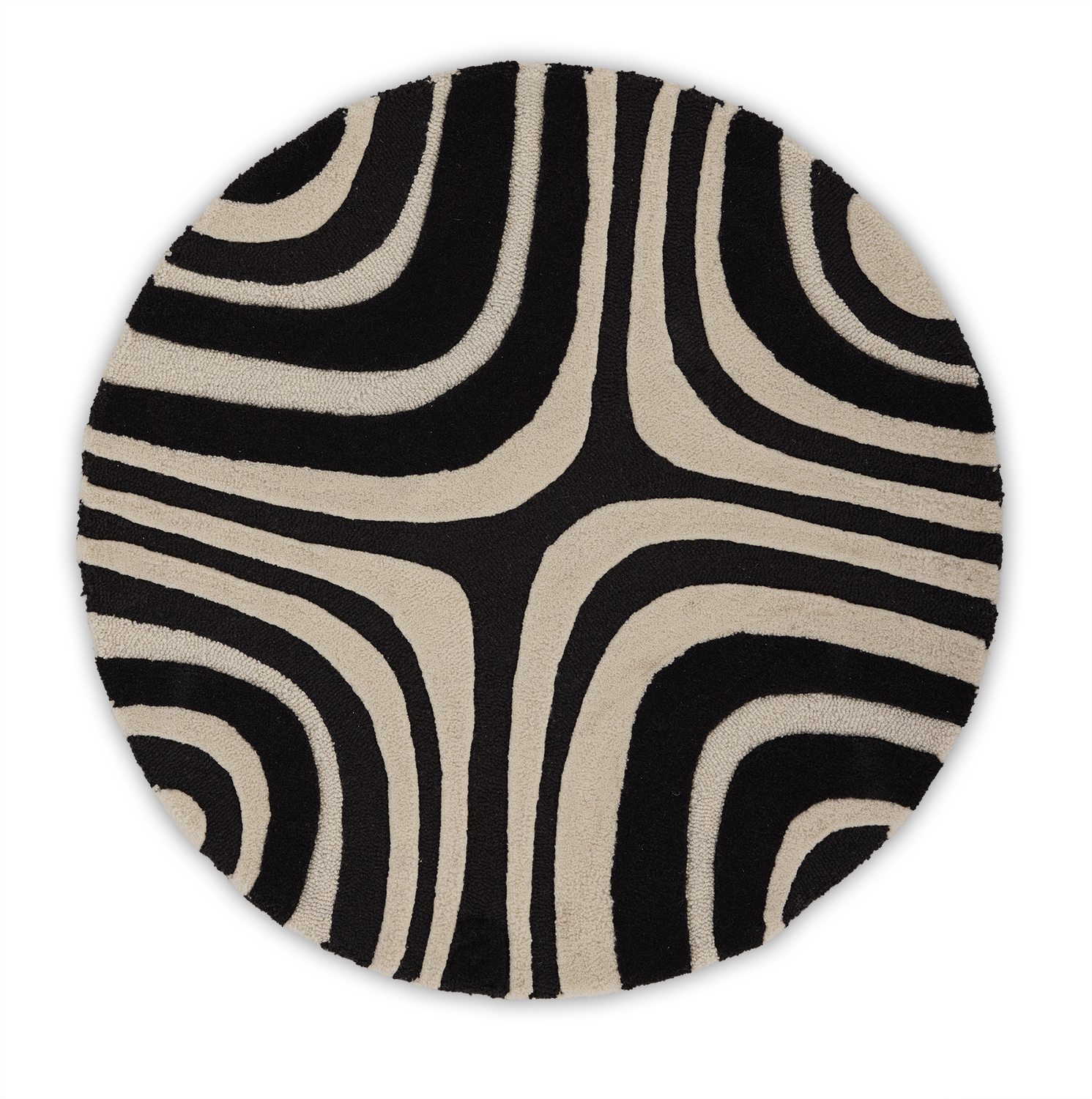 a round black and white rug