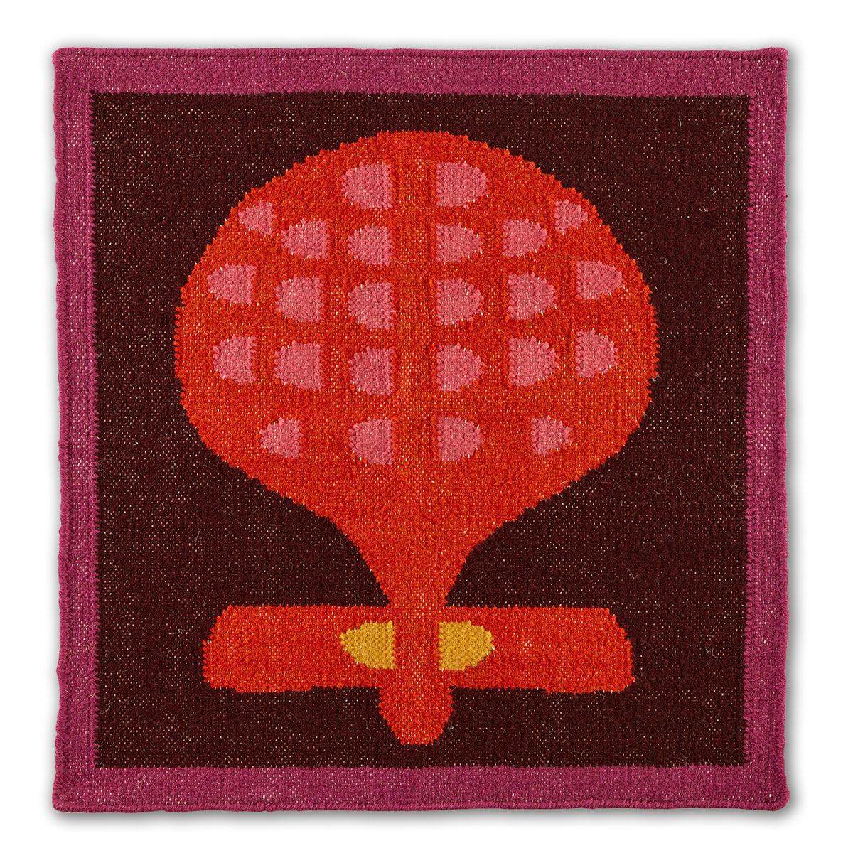 An abstract red and maroon rug called Happipod Berry.