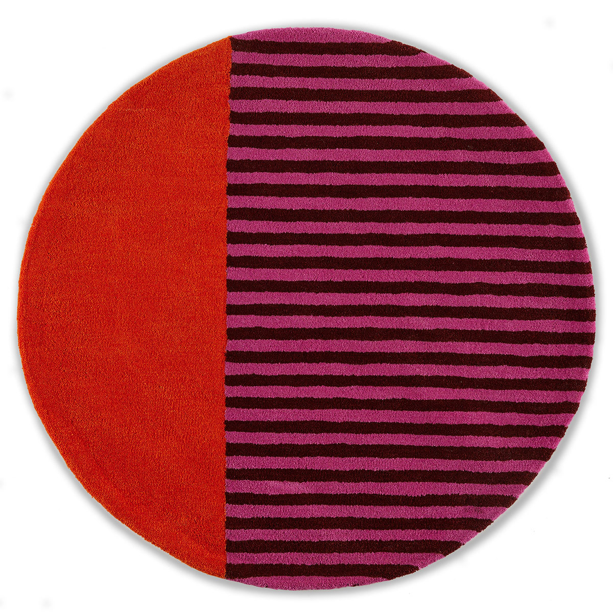 An abstract circle, pink and red rug named Punk Vivienne.