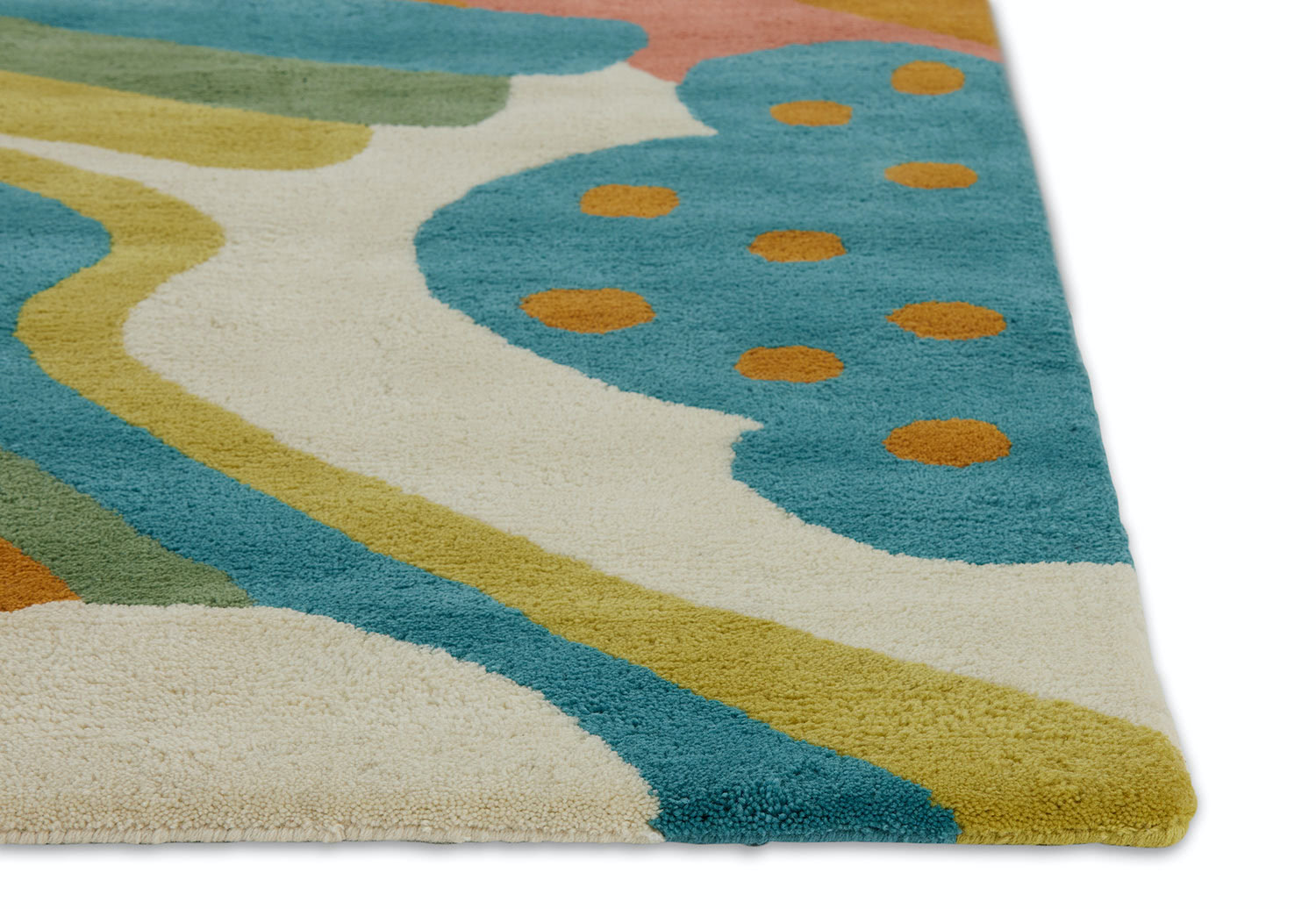 shine-angela-adams-daytrip-happy-detail A detail corner of a multi-colored, modern area rug by Angela Adams called Daytrip Happy