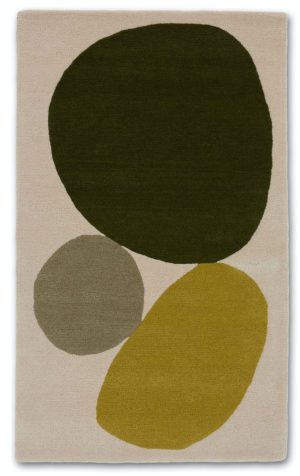 A 3 foot by 5 foot modern rug called Three Stones Moss